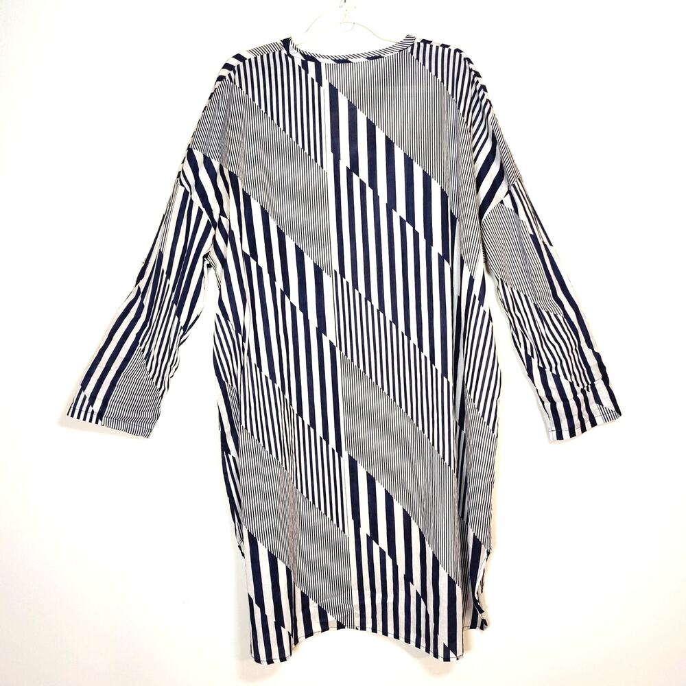 Sheer‎ Cotton Shirtdress Cover Up Tunic Navy White Stripe Coastal Beach Pool L - Picture 4 of 5
